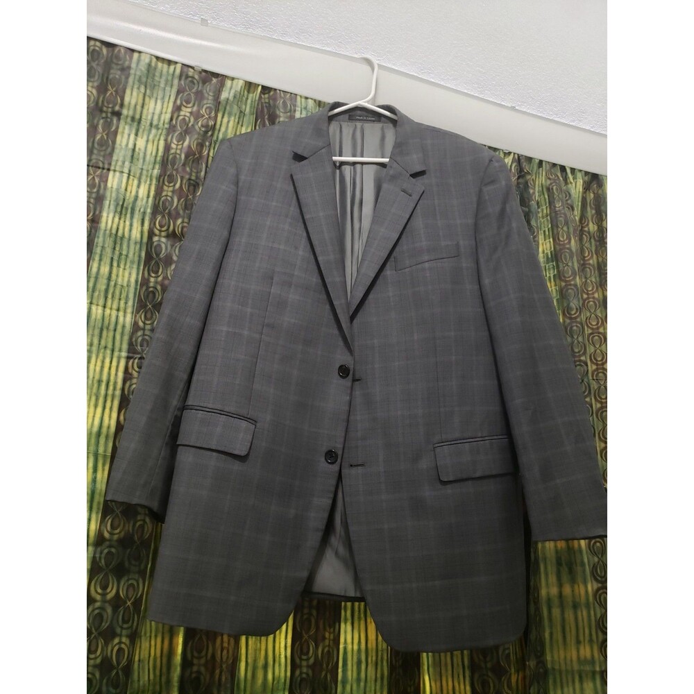 Michael Kors Mens Gray Plaid 100% Wool 2 Button Suit Jacket Blazer Size 42 Regul